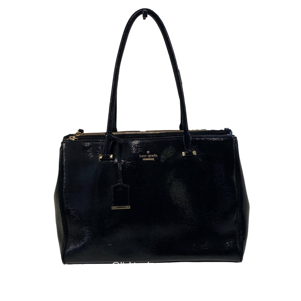 Kate Spade Black Tri-Compartment Patent Tote EUC